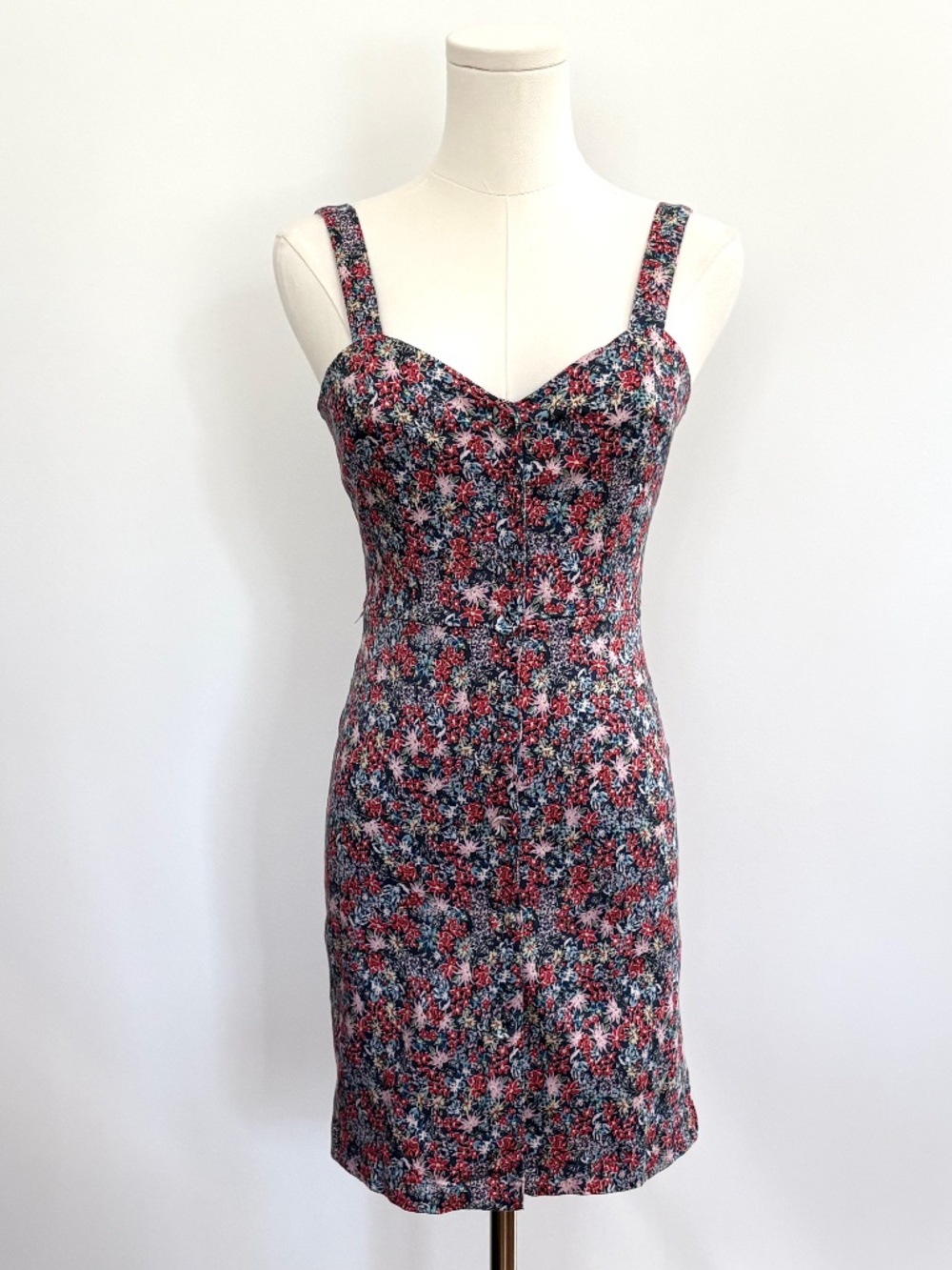 GB Floral Stretch Mini Dress XS Button Front Cottagecore Sweetheart Bustier Y2K